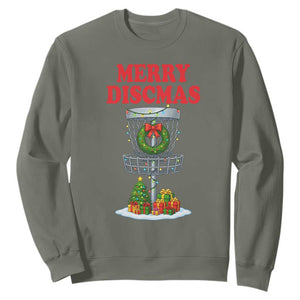 Christmas Disc Golf Sweatshirt Merry Discmas Golfers Frisbee Golfer Xmas Gift TS10 Military Green Print Your Wear