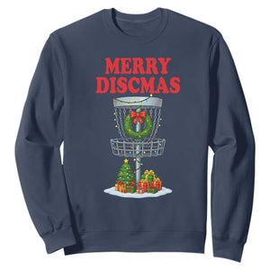 Christmas Disc Golf Sweatshirt Merry Discmas Golfers Frisbee Golfer Xmas Gift TS10 Navy Print Your Wear