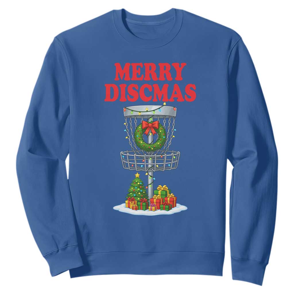 Christmas Disc Golf Sweatshirt Merry Discmas Golfers Frisbee Golfer Xmas Gift TS10 Royal Blue Print Your Wear