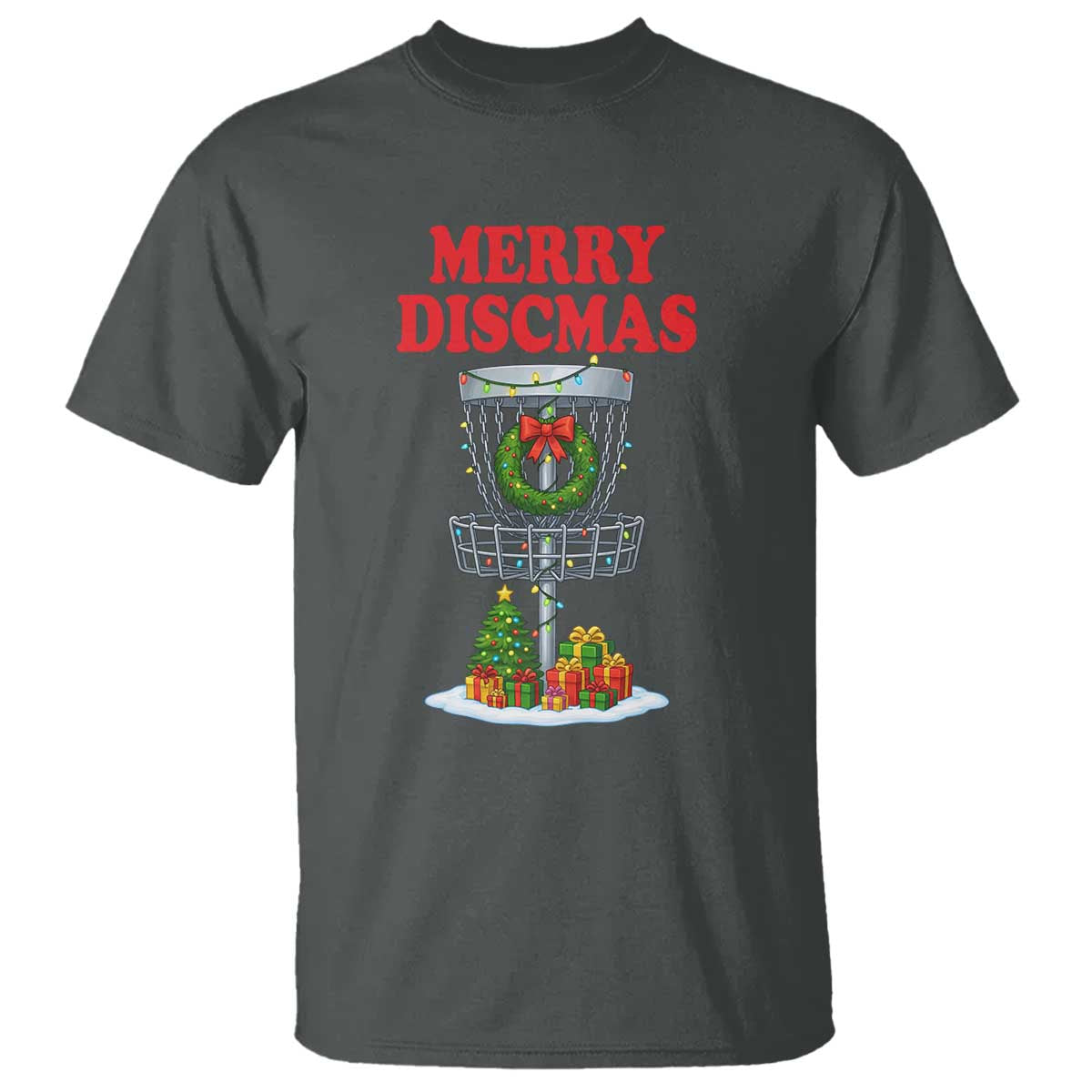 Christmas Disc Golf T Shirt Merry Discmas Golfers Frisbee Golfer Xmas Gift TS10 Dark Heather Print Your Wear