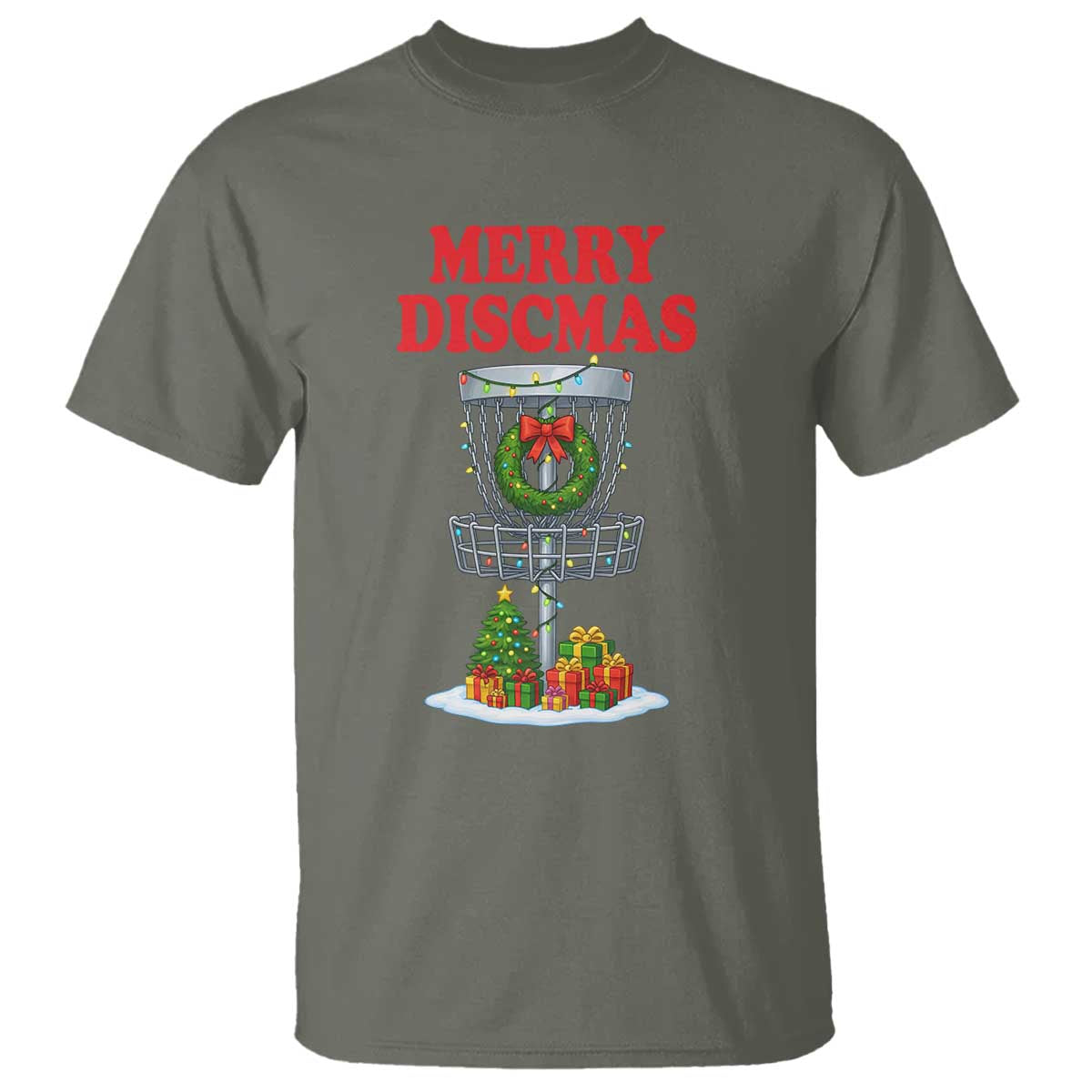 Christmas Disc Golf T Shirt Merry Discmas Golfers Frisbee Golfer Xmas Gift TS10 Military Green Print Your Wear