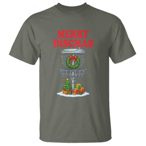 Christmas Disc Golf T Shirt Merry Discmas Golfers Frisbee Golfer Xmas Gift TS10 Military Green Print Your Wear