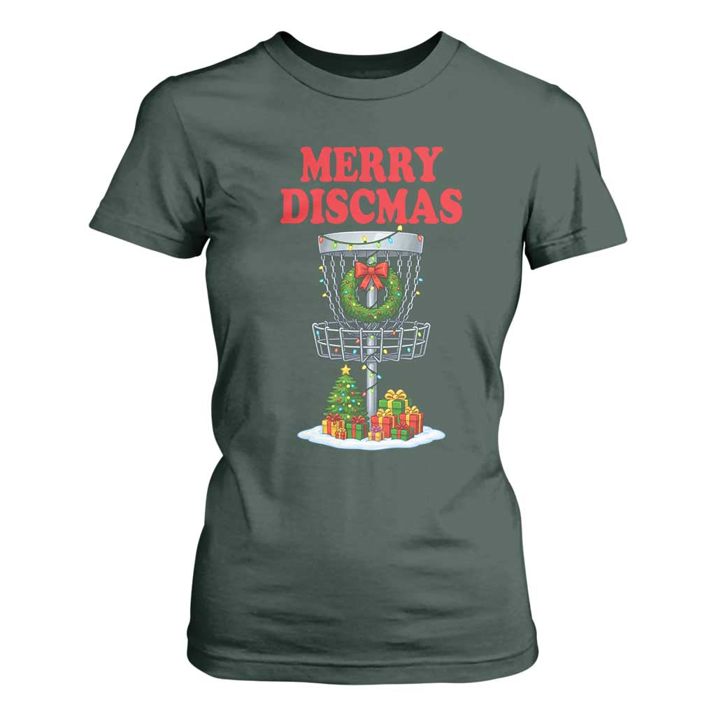 Christmas Disc Golf T Shirt For Women Merry Discmas Golfers Frisbee Golfer Xmas Gift TS10 Dark Forest Green Print Your Wear