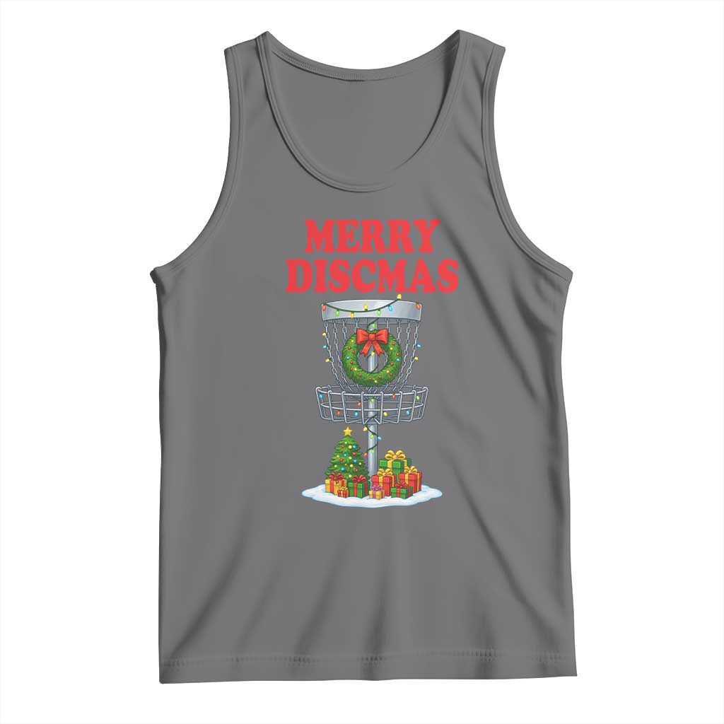 Christmas Disc Golf Tank Top Merry Discmas Golfers Frisbee Golfer Xmas Gift TS10 Black Heather Print Your Wear