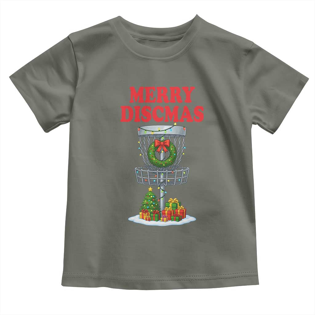 Christmas Disc Golf Toddler T Shirt Merry Discmas Golfers Frisbee Golfer Xmas Gift TS10 Military Green Print Your Wear