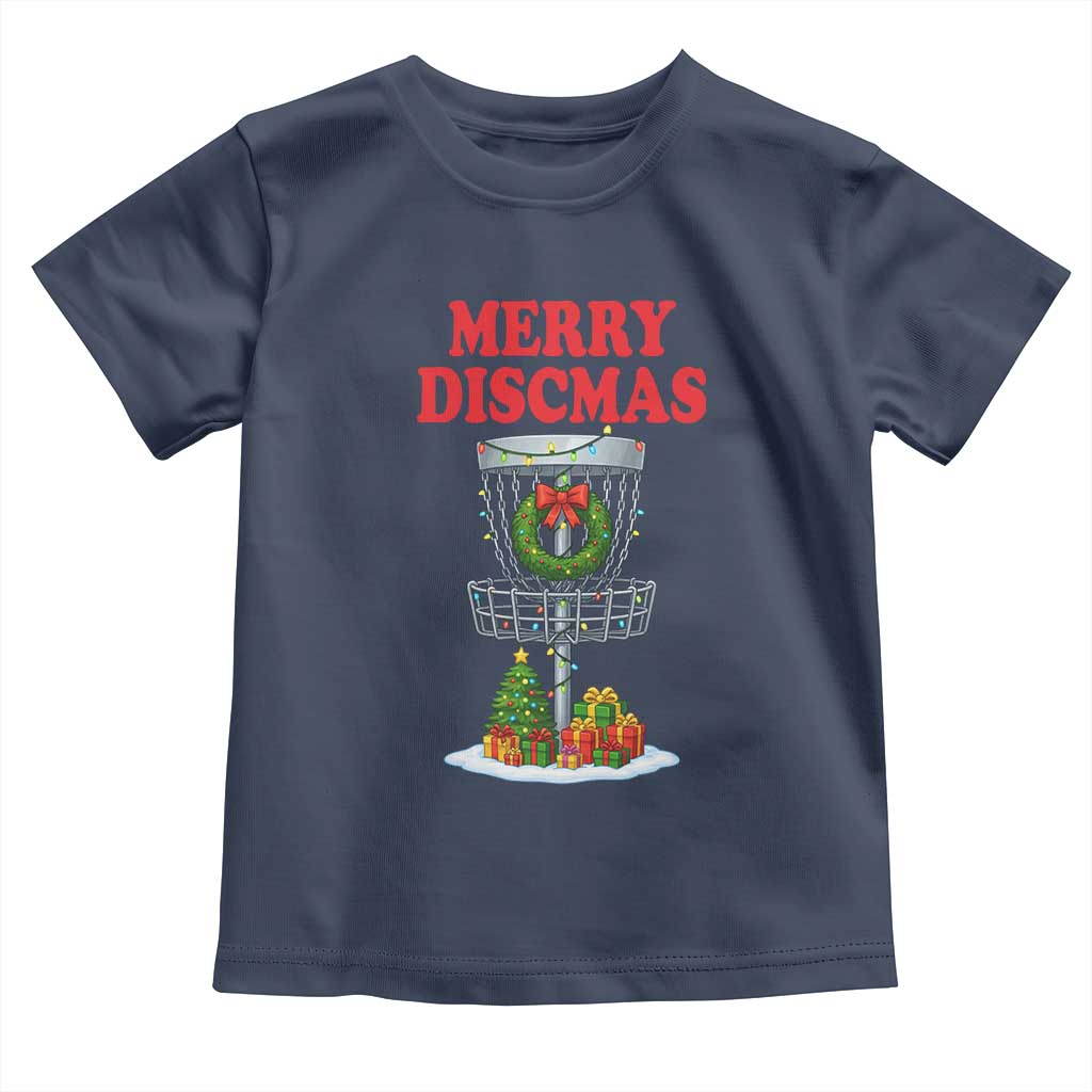 Christmas Disc Golf Toddler T Shirt Merry Discmas Golfers Frisbee Golfer Xmas Gift TS10 Navy Print Your Wear