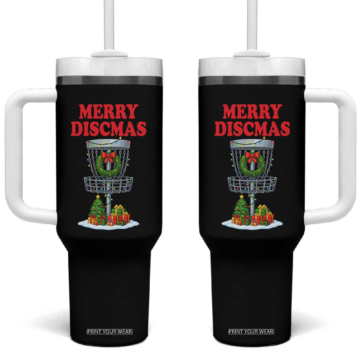 Christmas Disc Golf Tumbler With Handle Merry Discmas Golfers Frisbee Golfer Xmas Gift - Print Your Wear