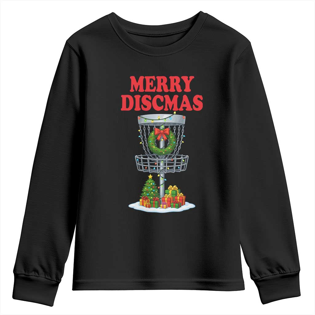 Christmas Disc Golf Youth Sweatshirt Merry Discmas Golfers Frisbee Golfer Xmas Gift TS10 Black Print Your Wear