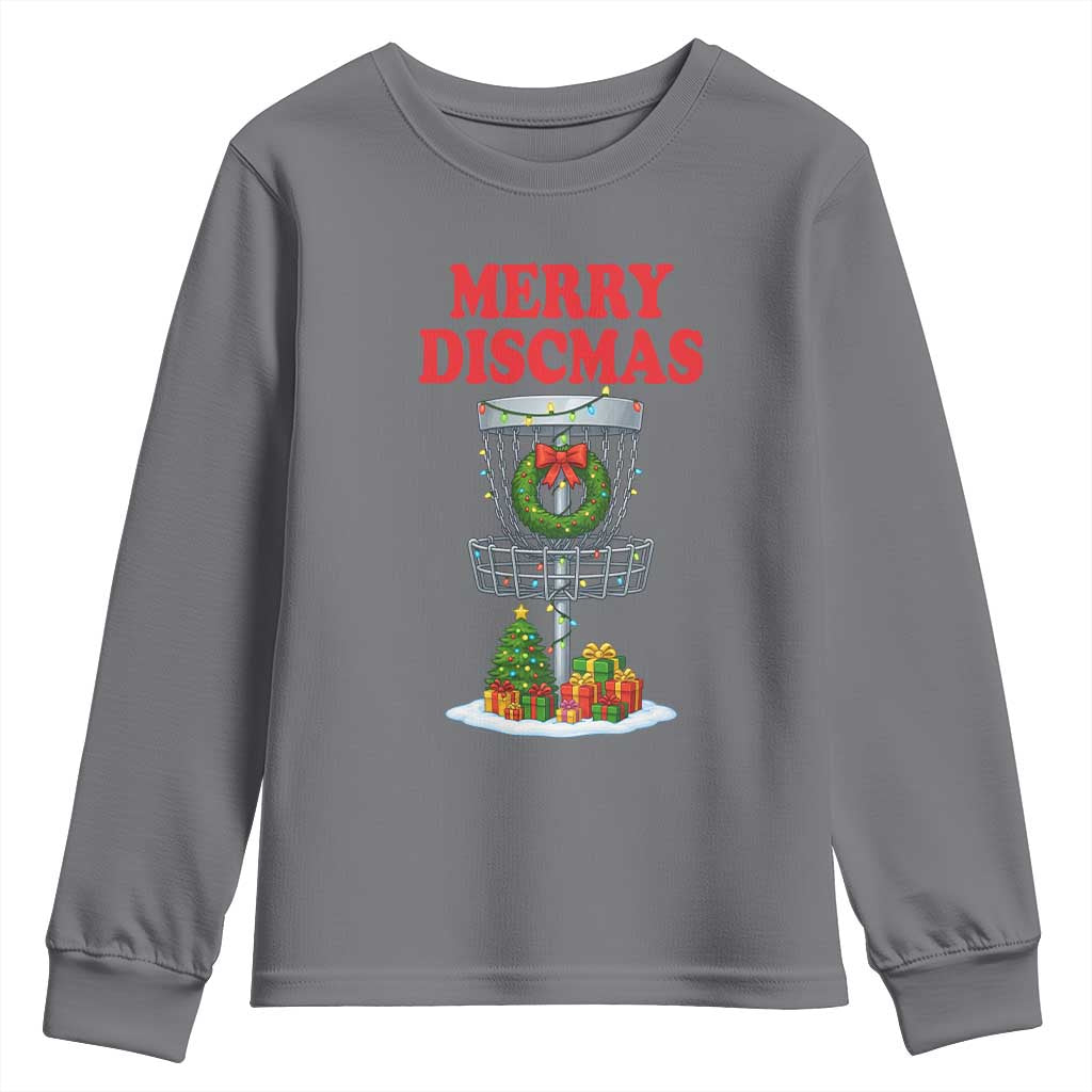 Christmas Disc Golf Youth Sweatshirt Merry Discmas Golfers Frisbee Golfer Xmas Gift TS10 Charcoal Print Your Wear