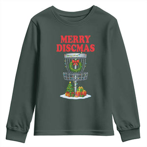 Christmas Disc Golf Youth Sweatshirt Merry Discmas Golfers Frisbee Golfer Xmas Gift TS10 Dark Forest Green Print Your Wear