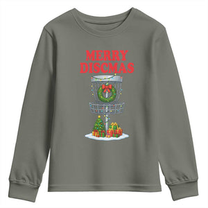 Christmas Disc Golf Youth Sweatshirt Merry Discmas Golfers Frisbee Golfer Xmas Gift TS10 Military Green Print Your Wear