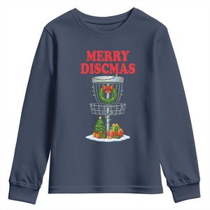 Christmas Disc Golf Youth Sweatshirt Merry Discmas Golfers Frisbee Golfer Xmas Gift TS10 Navy Print Your Wear