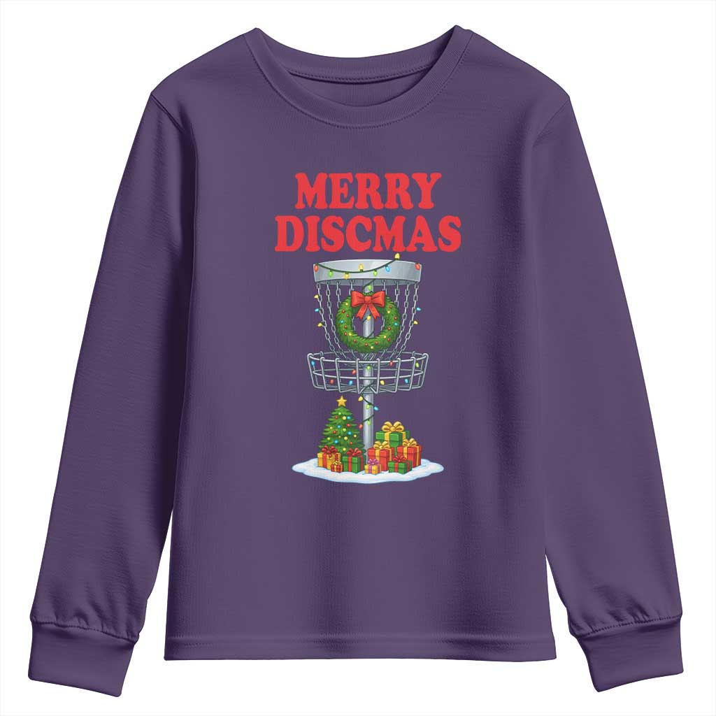 Christmas Disc Golf Youth Sweatshirt Merry Discmas Golfers Frisbee Golfer Xmas Gift TS10 Purple Print Your Wear