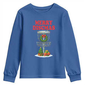 Christmas Disc Golf Youth Sweatshirt Merry Discmas Golfers Frisbee Golfer Xmas Gift TS10 Royal Blue Print Your Wear