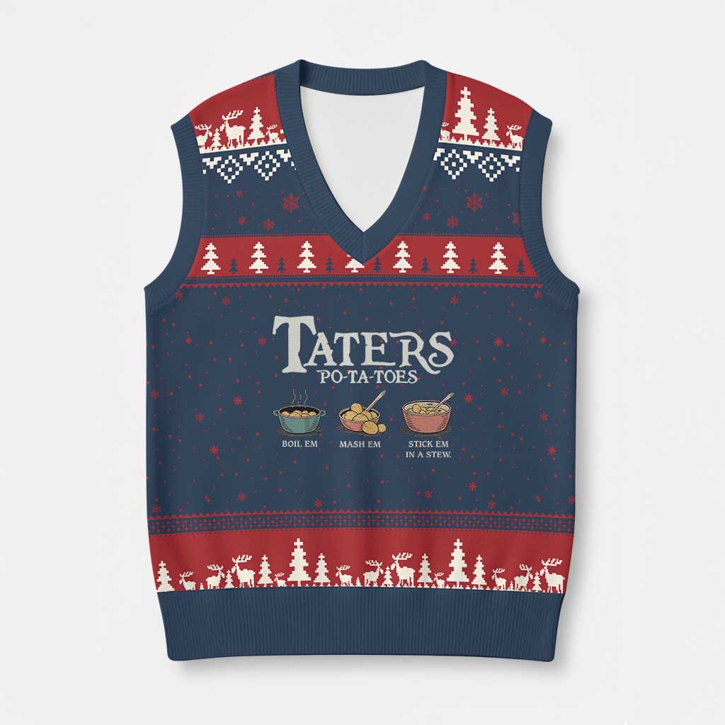 Taters Potatoes V-Neck Knit Sweater Vest Funny Movie Fans Holiday Gift TS10 Navy Red Print Your Wear