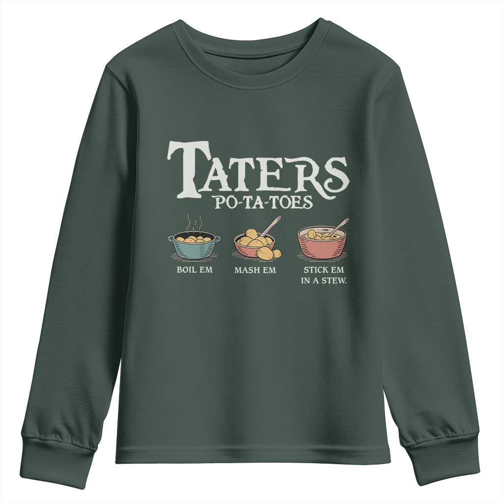Taters Potatoes Youth Sweatshirt Funny Movie Fans Holiday Gift TS10 Dark Forest Green Print Your Wear