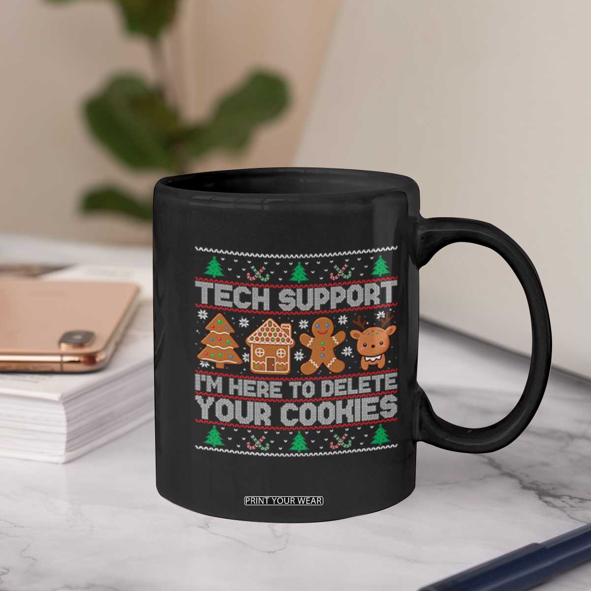 Funny Christmas Tech Support Coffee Mug Computer Programmer Gift Here To Delete Cookies Ugly Xmas TS10 Print Your Wear