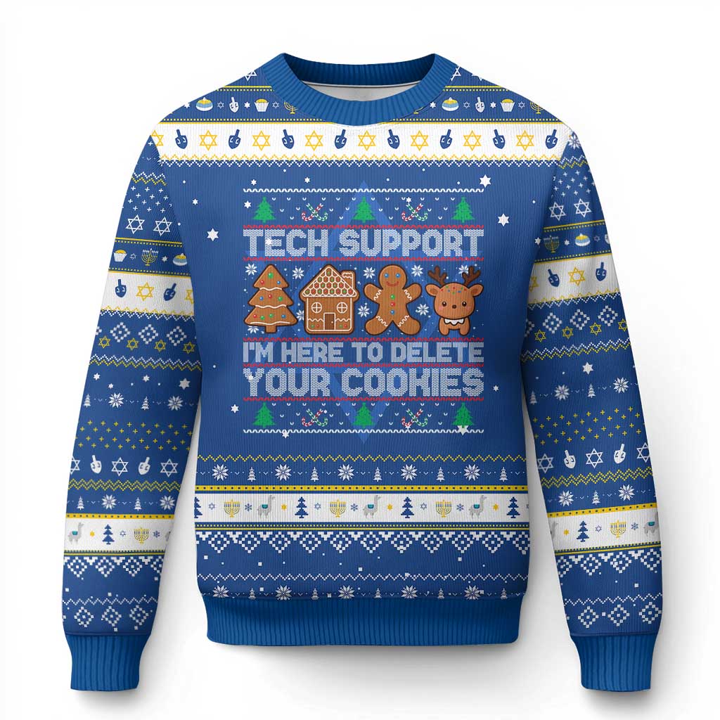 Funny Christmas Tech Support Hanukkah Ugly Sweater Computer Programmer Gift Here To Delete Cookies Ugly Xmas TS10 Blue White Print Your Wear