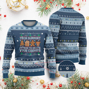 Funny Christmas Tech Support Hanukkah Ugly Sweater Computer Programmer Gift Here To Delete Cookies Ugly Xmas TS10 Navy Light Blue Print Your Wear