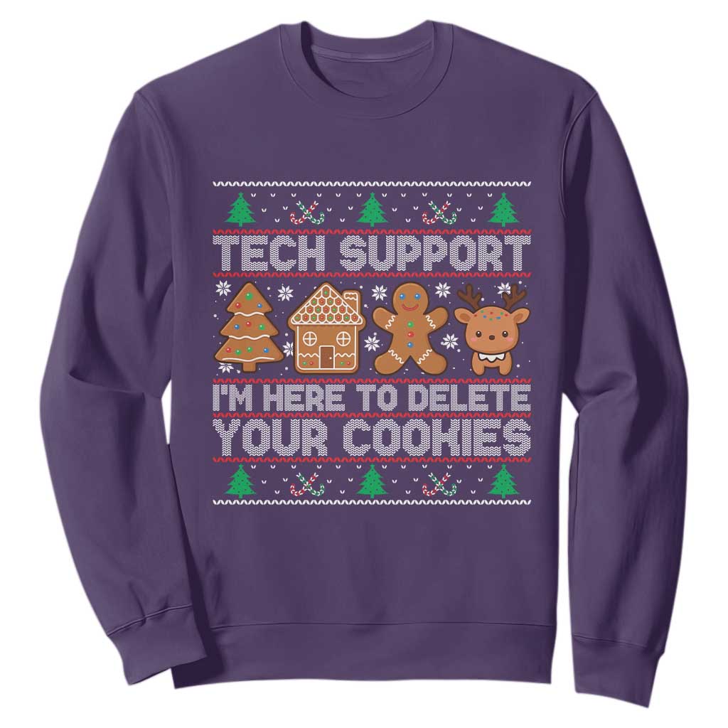Funny Christmas Tech Support Sweatshirt Computer Programmer Gift Here To Delete Cookies Ugly Xmas TS10 Purple Print Your Wear