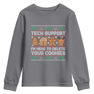 Funny Christmas Tech Support Youth Sweatshirt Computer Programmer Gift Here To Delete Cookies Ugly Xmas TS10 Charcoal Print Your Wear