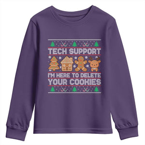 Funny Christmas Tech Support Youth Sweatshirt Computer Programmer Gift Here To Delete Cookies Ugly Xmas TS10 Purple Print Your Wear
