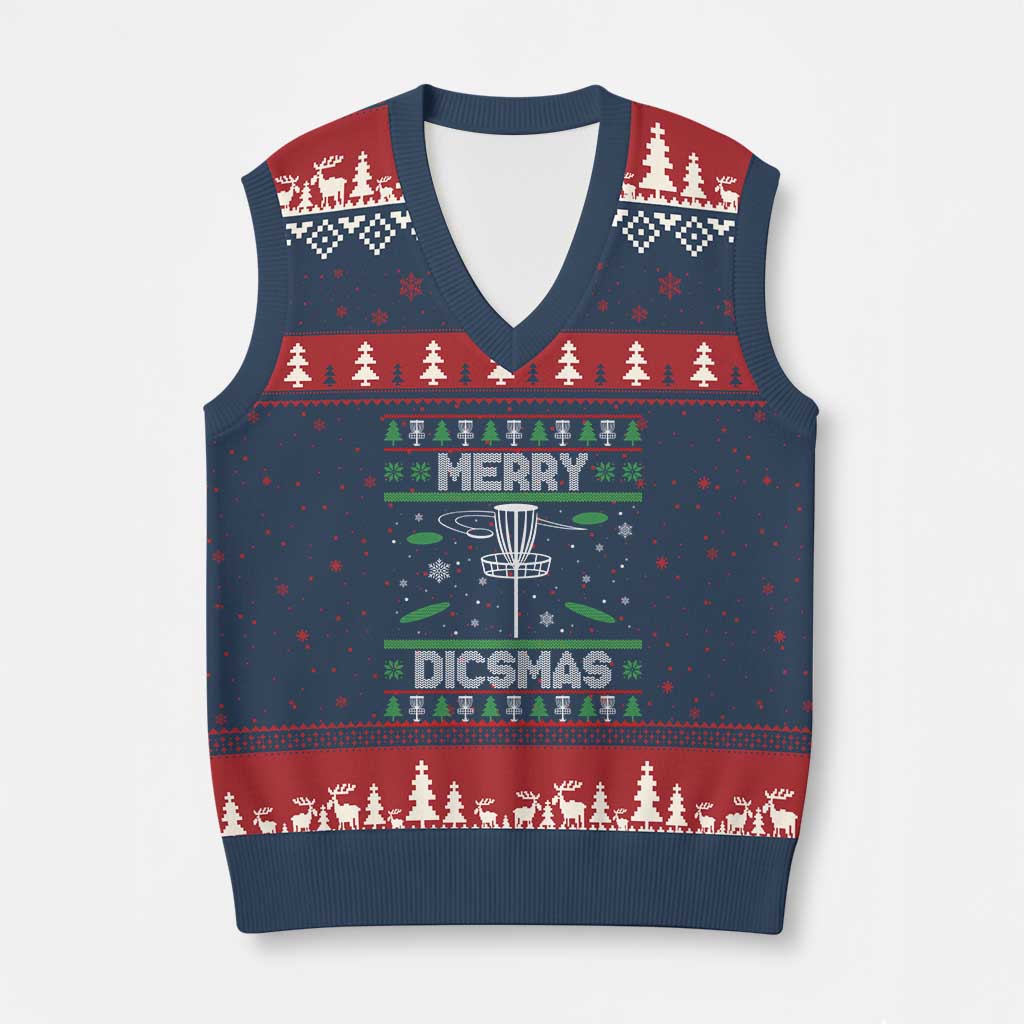 Disc Golf Xmas V-Neck Knit Sweater Vest Merry Discmas Ugly Xmas TS10 Navy Red Print Your Wear