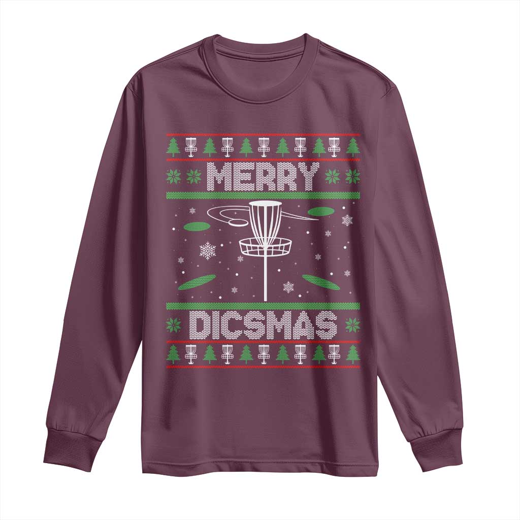 Disc Golf Christmas Long Sleeve Shirt Merry Discmas Ugly Xmas TS10 Maroon Print Your Wear
