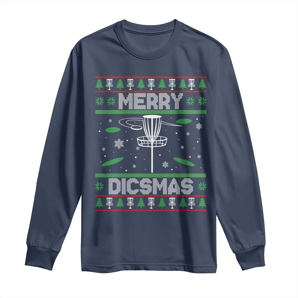 Disc Golf Christmas Long Sleeve Shirt Merry Discmas Ugly Xmas TS10 Navy Print Your Wear