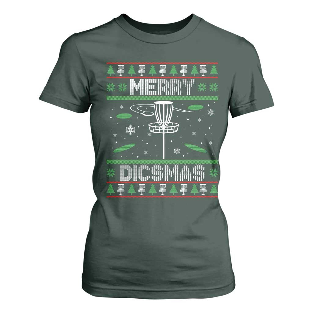 Disc Golf Christmas T Shirt For Women Merry Discmas Ugly Xmas TS10 Dark Forest Green Print Your Wear