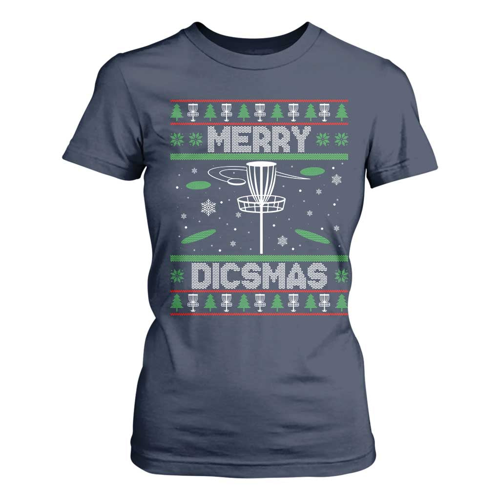 Disc Golf Christmas T Shirt For Women Merry Discmas Ugly Xmas TS10 Navy Print Your Wear