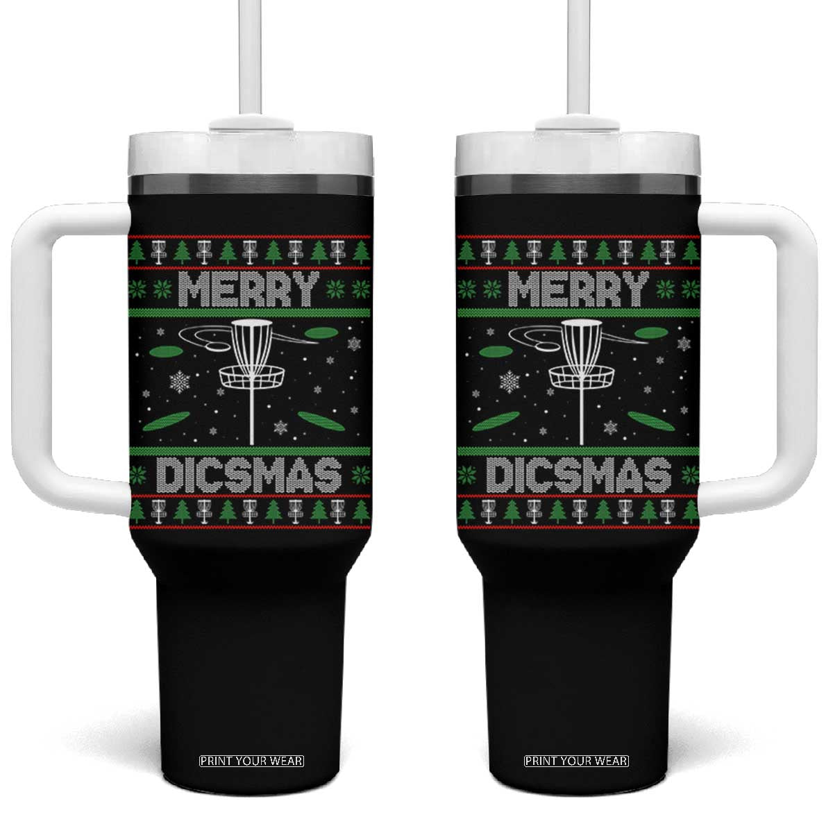 Disc Golf Christmas Tumbler With Handle Merry Discmas Ugly Xmas TS10 One Size: 40 oz Black Print Your Wear