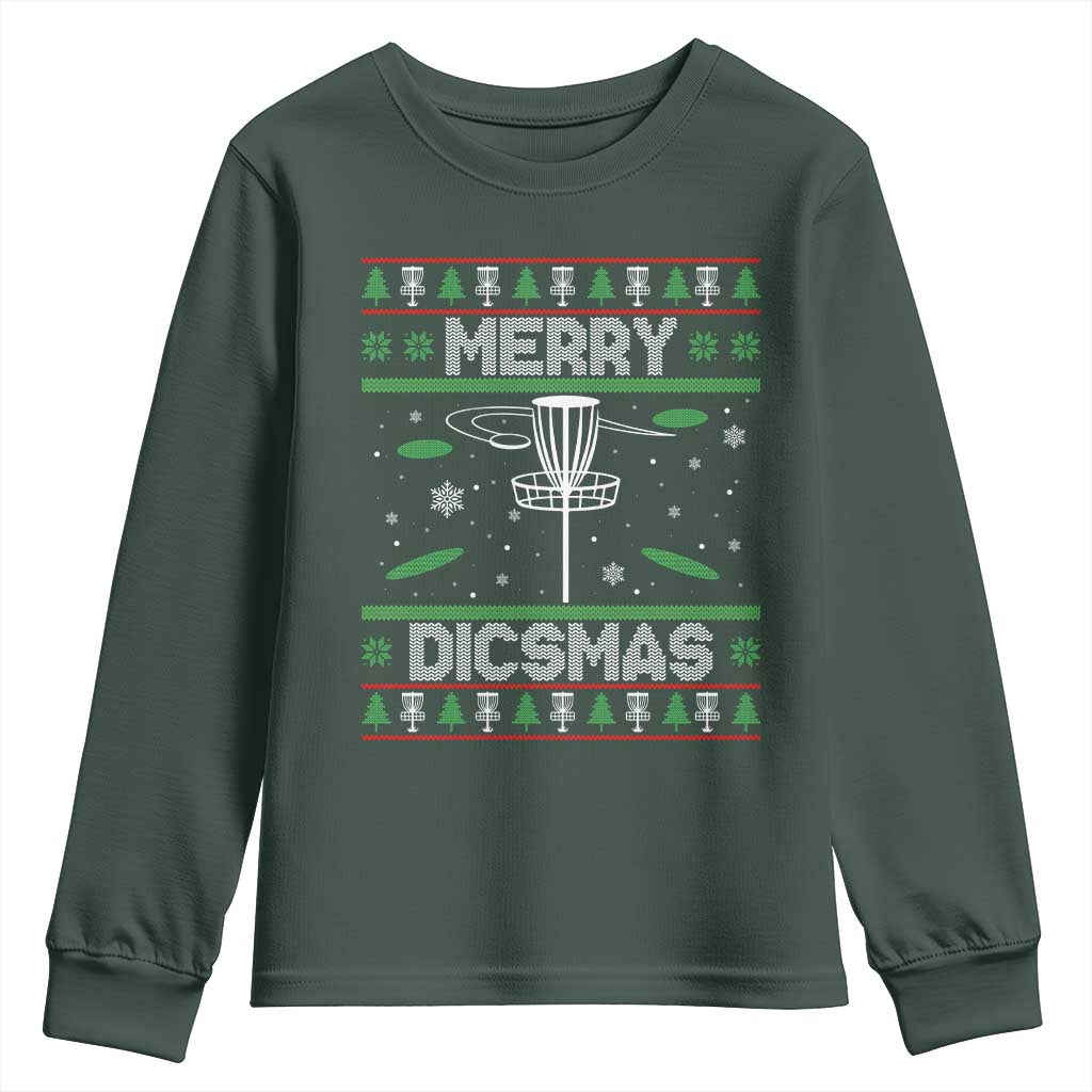 Disc Golf Christmas Youth Sweatshirt Merry Discmas Ugly Xmas TS10 Dark Forest Green Print Your Wear