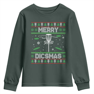 Disc Golf Christmas Youth Sweatshirt Merry Discmas Ugly Xmas TS10 Dark Forest Green Print Your Wear