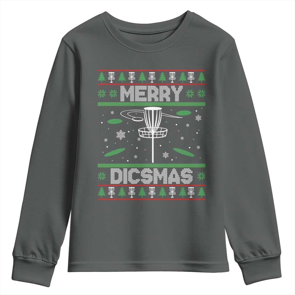Disc Golf Christmas Youth Sweatshirt Merry Discmas Ugly Xmas TS10 Dark Heather Print Your Wear