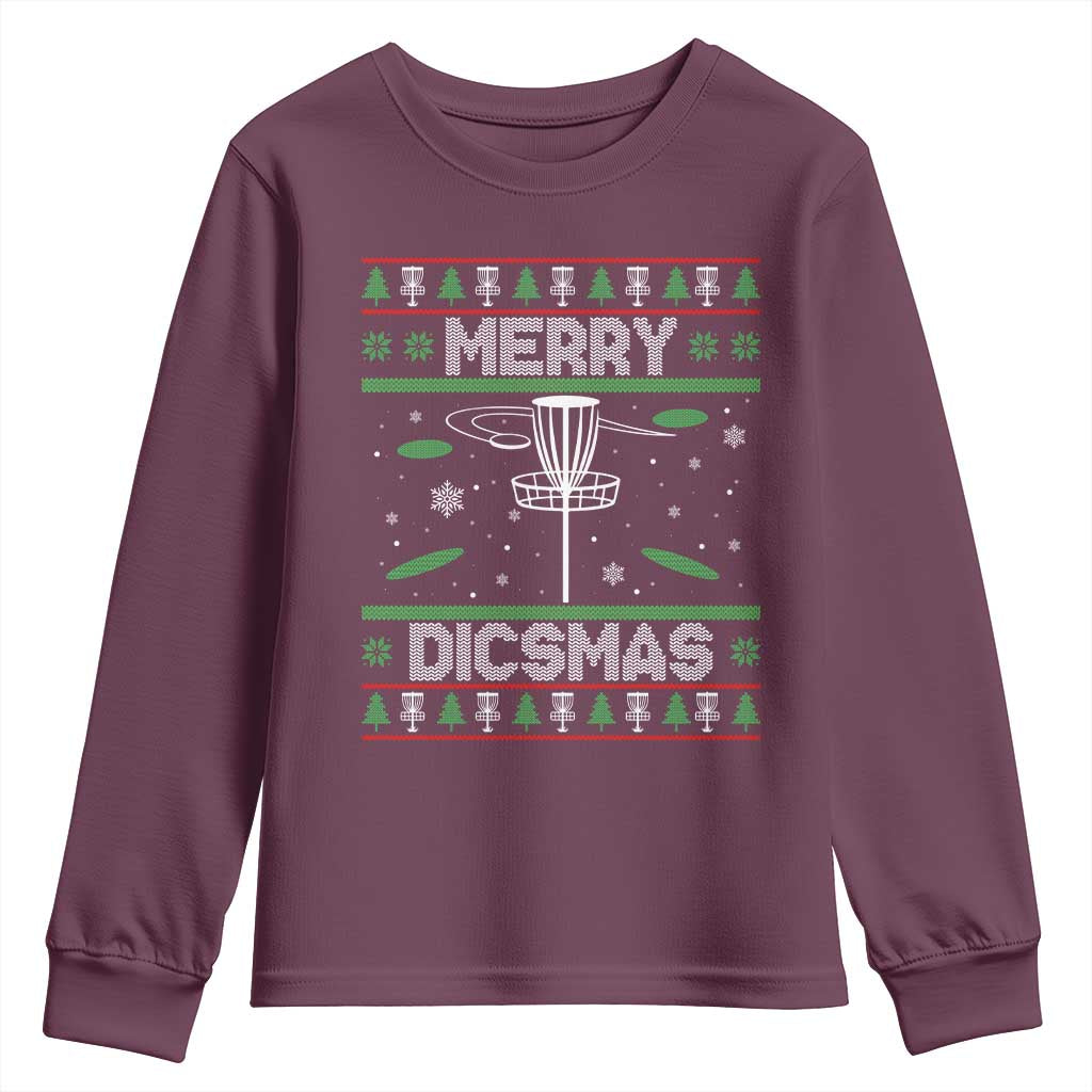 Disc Golf Christmas Youth Sweatshirt Merry Discmas Ugly Xmas TS10 Maroon Print Your Wear