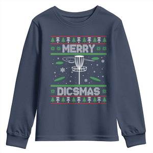 Disc Golf Christmas Youth Sweatshirt Merry Discmas Ugly Xmas TS10 Navy Print Your Wear