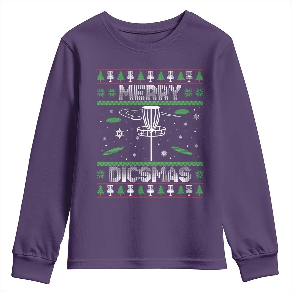 Disc Golf Christmas Youth Sweatshirt Merry Discmas Ugly Xmas TS10 Purple Print Your Wear
