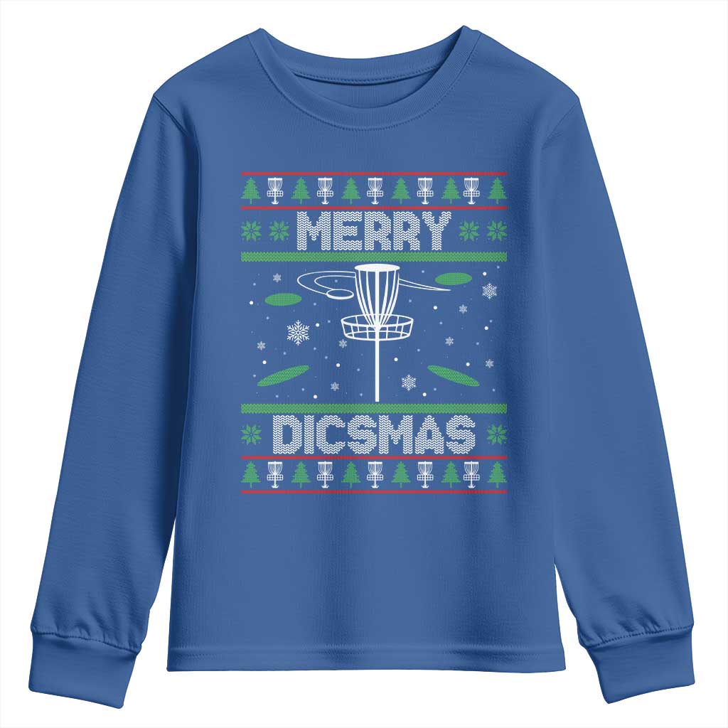 Disc Golf Christmas Youth Sweatshirt Merry Discmas Ugly Xmas TS10 Royal Blue Print Your Wear