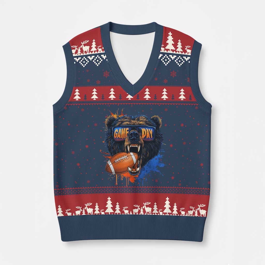 Bear Game Day V-Neck Knit Sweater Vest Vintage Watercolors Mascot Retro Fan Gift TS10 Navy Red Print Your Wear