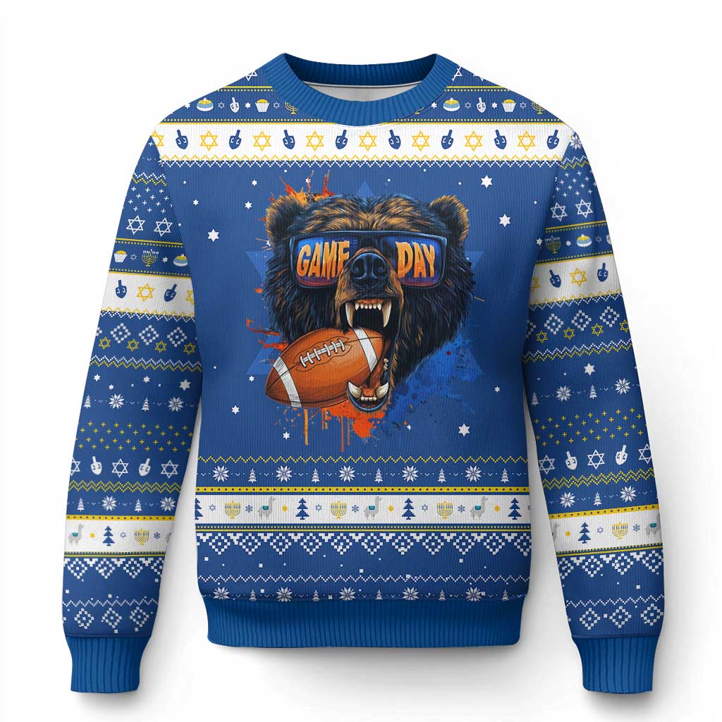 CFB Game Day Hanukkah Ugly Sweater Vintage Watercolors Mascot Retro Fan Gift TS10 Blue White Print Your Wear