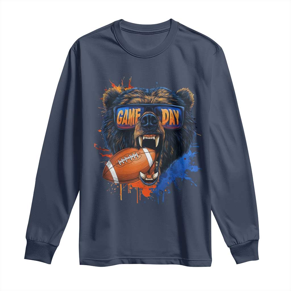 Bear Game Day Long Sleeve Shirt Vintage Watercolors Mascot Retro Fan Gift TS10 Navy Print Your Wear