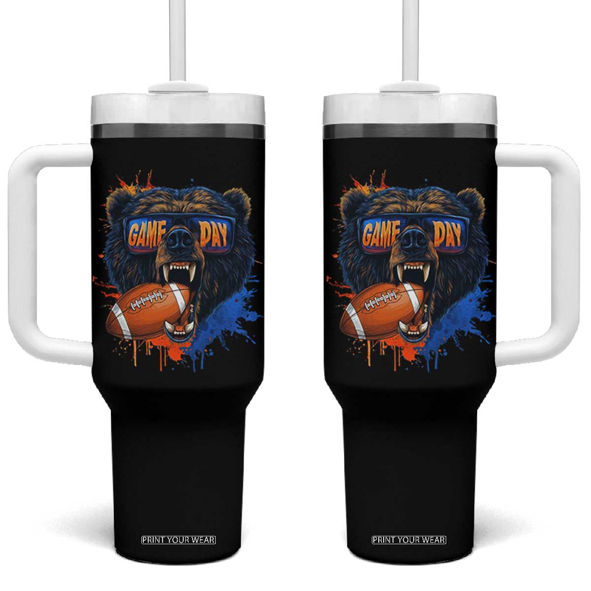 CFB Game Day Tumbler With Handle Vintage Watercolors Mascot Retro Fan Gift TS10 One Size: 40 oz Black Print Your Wear