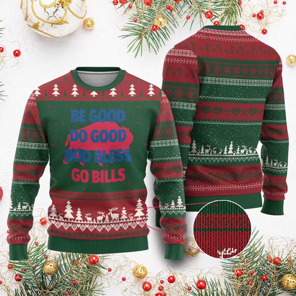 Football Lovers Ugly Christmas Sweater Game Day Be Good Do Good God Bless Go BFB TS10 Red Green Print Your Wear