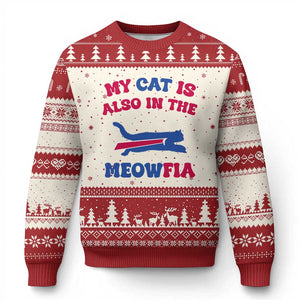 My Cat Is Also In The Meowfia Ugly Christmas Sweater Cat Dad Football Lover Mafia Fan TS10 Beige Red Print Your Wear