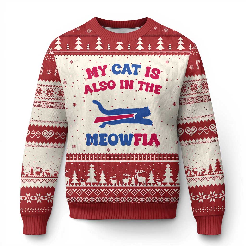 My Cat Is Also In The Meowfia Ugly Christmas Sweater Cat Dad Football Lover Mafia Fan TS10 Beige Red Print Your Wear
