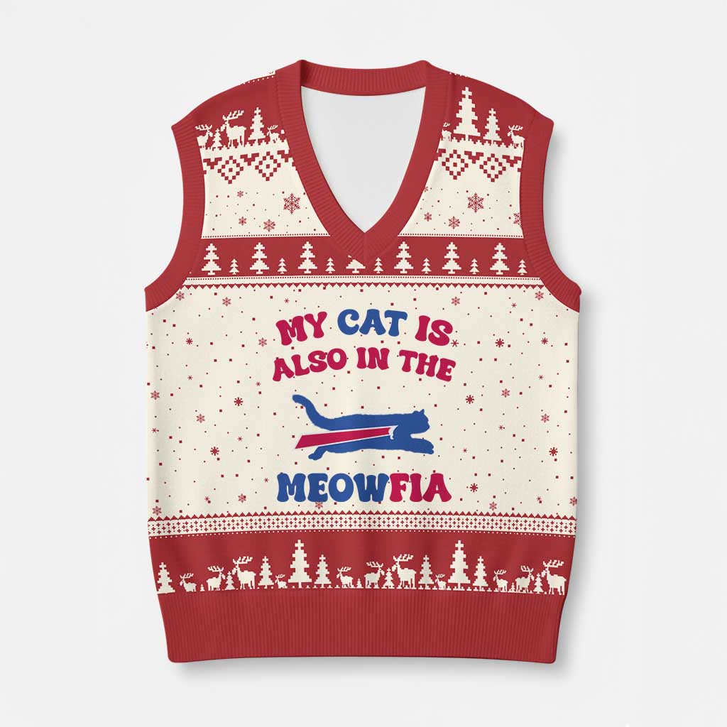 My Cat Is Also In The Meowfia V-Neck Knit Sweater Vest Cat Dad Football Lover Mafia Fan TS10 Beige Red Print Your Wear