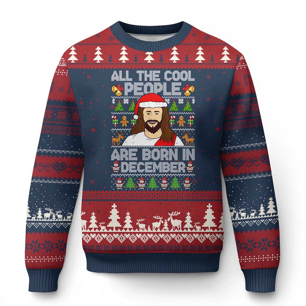 Funny Jesus Xmas December Birthday Ugly Christmas Sweater Ugly Xmas TS10 Navy Red Print Your Wear