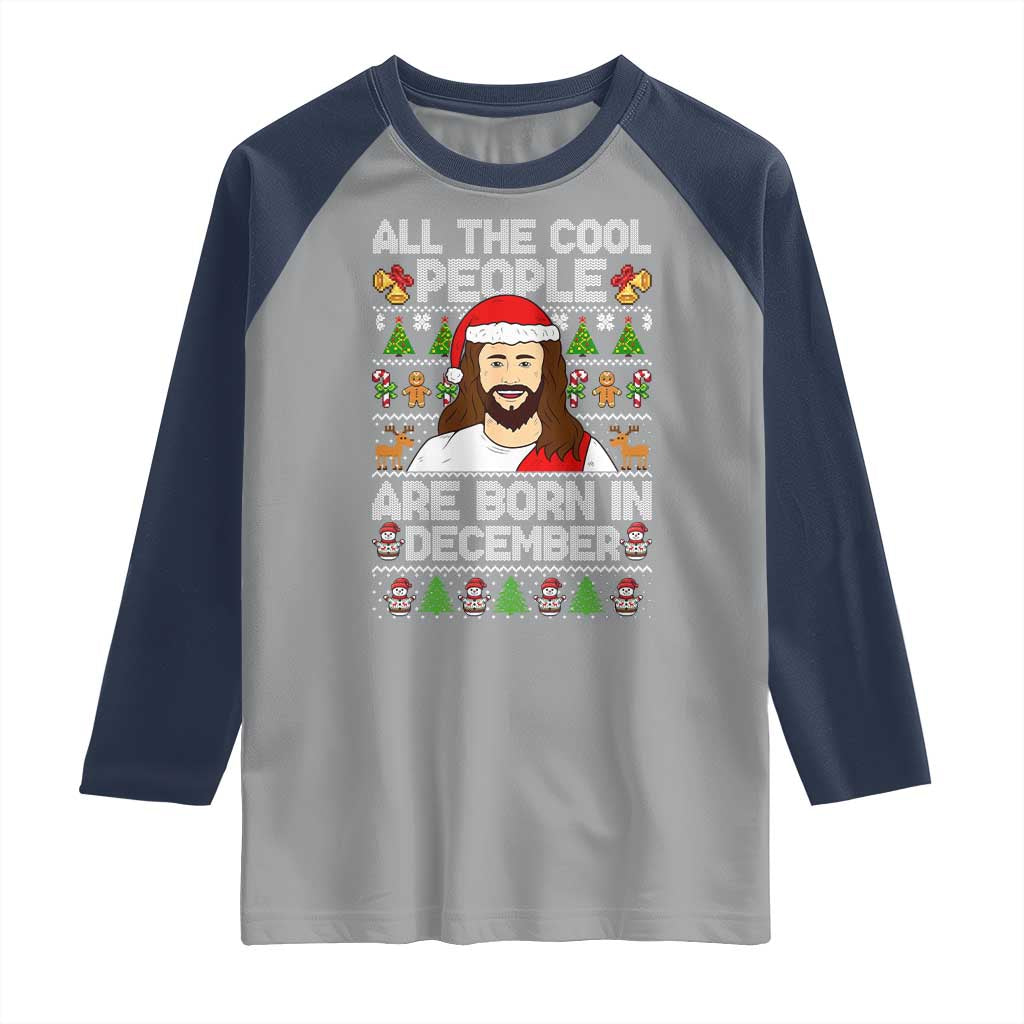 Funny Jesus Christmas December Birthday Raglan Shirt Ugly Xmas TS10 Sport Gray Navy Print Your Wear