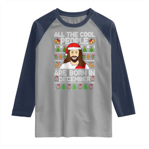 Funny Jesus Christmas December Birthday Raglan Shirt Ugly Xmas TS10 Sport Gray Navy Print Your Wear